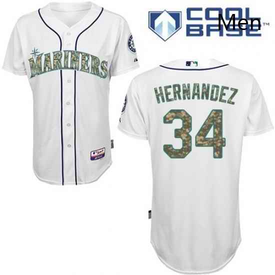 Mens Majestic Seattle Mariners 34 Felix Hernandez Authentic White USMC Cool Base MLB Jersey